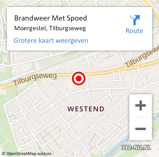 Locatie op kaart van de 112 melding: Brandweer Met Spoed Naar Moergestel, Tilburgseweg op 9 maart 2022 21:17