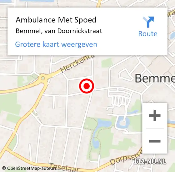 Locatie op kaart van de 112 melding: Ambulance Met Spoed Naar Bemmel, van Doornickstraat op 9 maart 2022 21:23