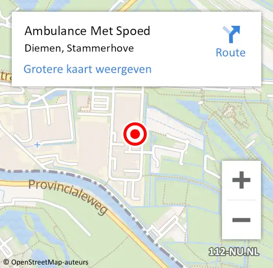 Locatie op kaart van de 112 melding: Ambulance Met Spoed Naar Diemen, Stammerhove op 9 maart 2022 21:26