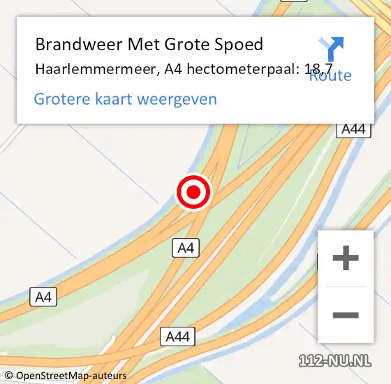 Locatie op kaart van de 112 melding: Brandweer Met Grote Spoed Naar Haarlemmermeer, A4 hectometerpaal: 18,7 op 9 maart 2022 21:30