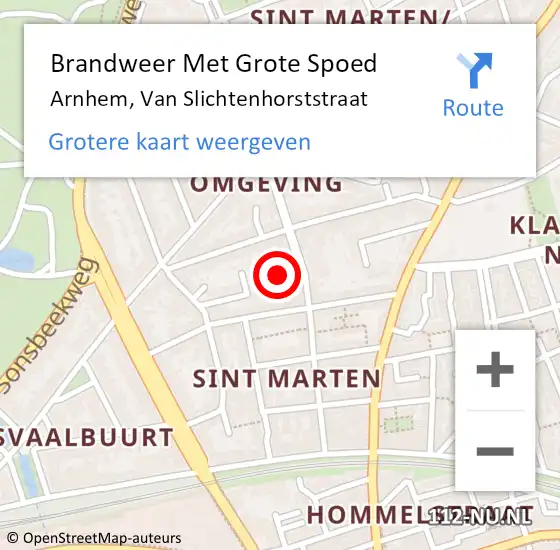 Locatie op kaart van de 112 melding: Brandweer Met Grote Spoed Naar Arnhem, Van Slichtenhorststraat op 9 maart 2022 21:34