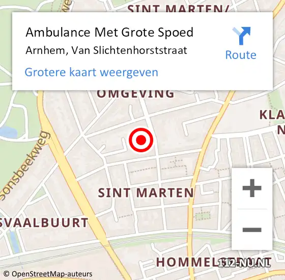 Locatie op kaart van de 112 melding: Ambulance Met Grote Spoed Naar Arnhem, Van Slichtenhorststraat op 9 maart 2022 21:35