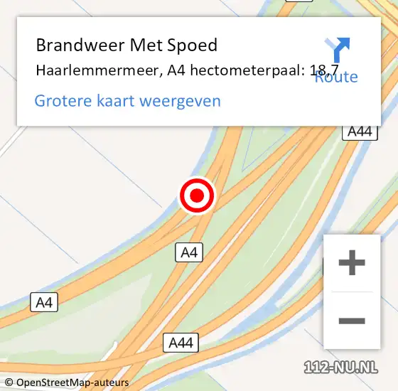 Locatie op kaart van de 112 melding: Brandweer Met Spoed Naar Haarlemmermeer, A4 hectometerpaal: 18,7 op 9 maart 2022 21:49
