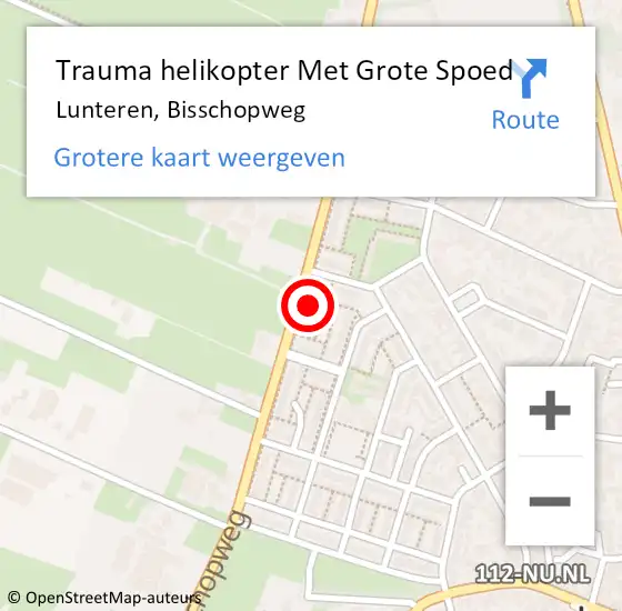 Locatie op kaart van de 112 melding: Trauma helikopter Met Grote Spoed Naar Lunteren, Bisschopweg op 9 maart 2022 22:54