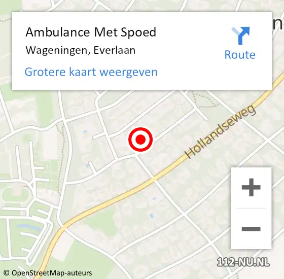 Locatie op kaart van de 112 melding: Ambulance Met Spoed Naar Wageningen, Everlaan op 9 maart 2022 23:23