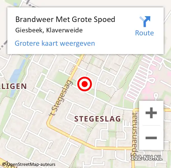 Locatie op kaart van de 112 melding: Brandweer Met Grote Spoed Naar Giesbeek, Klaverweide op 10 maart 2022 00:21