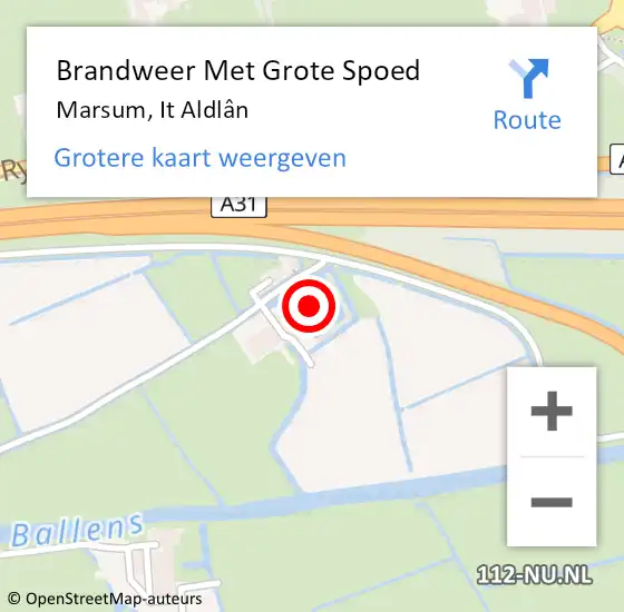 Locatie op kaart van de 112 melding: Brandweer Met Grote Spoed Naar Marsum, It Aldlân op 10 maart 2022 01:58