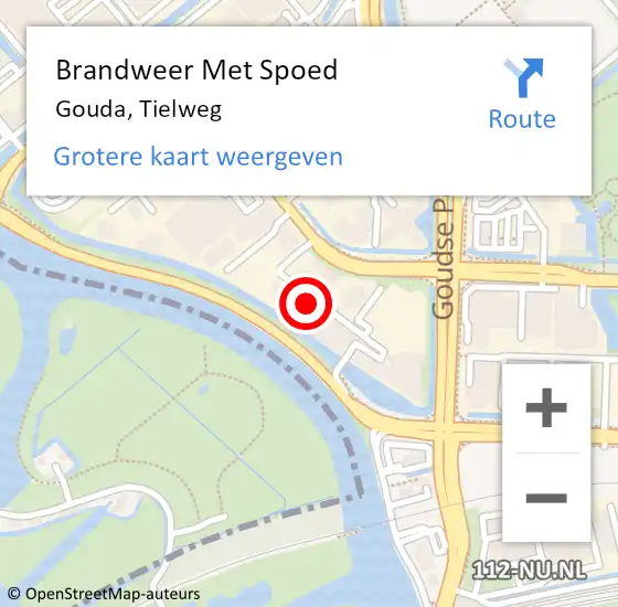 Locatie op kaart van de 112 melding: Brandweer Met Spoed Naar Gouda, Tielweg op 10 maart 2022 01:59