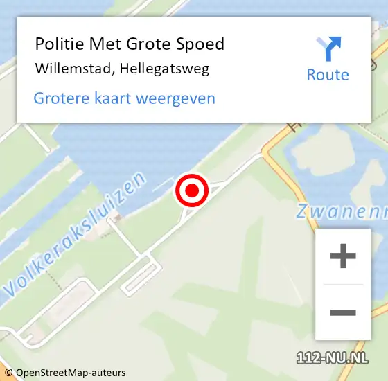 Locatie op kaart van de 112 melding: Politie Met Grote Spoed Naar Willemstad, Hellegatsweg op 10 maart 2022 02:03