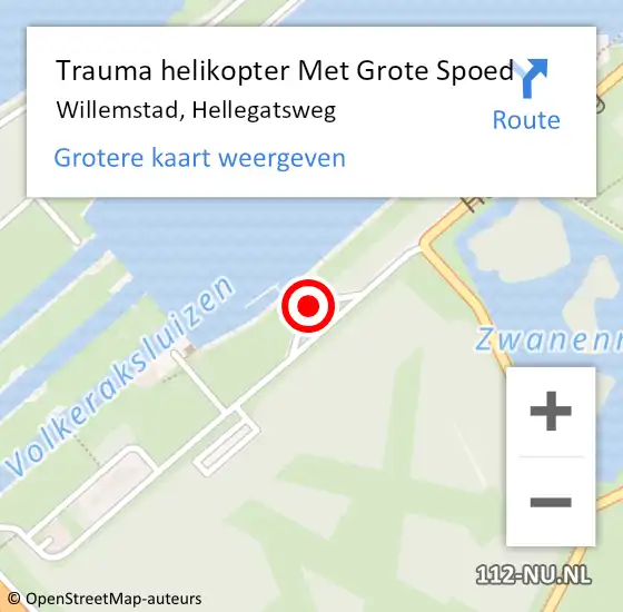 Locatie op kaart van de 112 melding: Trauma helikopter Met Grote Spoed Naar Willemstad, Hellegatsweg op 10 maart 2022 02:05