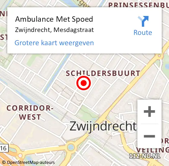 Locatie op kaart van de 112 melding: Ambulance Met Spoed Naar Zwijndrecht, Mesdagstraat op 10 maart 2022 04:16