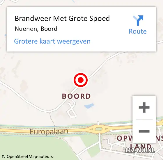 Locatie op kaart van de 112 melding: Brandweer Met Grote Spoed Naar Nuenen, Boord op 10 maart 2022 04:16