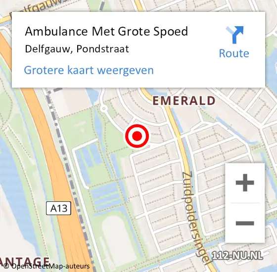 Locatie op kaart van de 112 melding: Ambulance Met Grote Spoed Naar Delfgauw, Pondstraat op 10 maart 2022 04:26