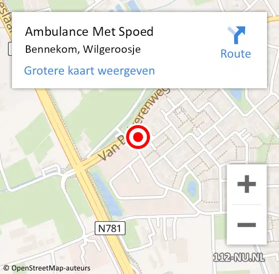 Locatie op kaart van de 112 melding: Ambulance Met Spoed Naar Bennekom, Wilgeroosje op 10 maart 2022 05:34