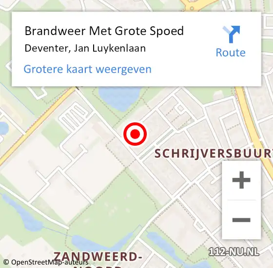 Locatie op kaart van de 112 melding: Brandweer Met Grote Spoed Naar Deventer, Jan Luykenlaan op 10 maart 2022 06:28