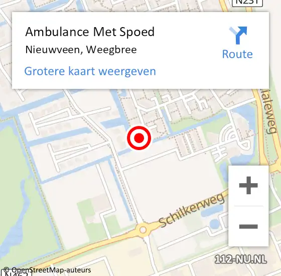 Locatie op kaart van de 112 melding: Ambulance Met Spoed Naar Nieuwveen, Weegbree op 10 maart 2022 08:02