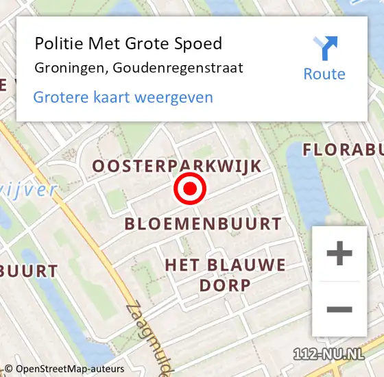 Locatie op kaart van de 112 melding: Politie Met Grote Spoed Naar Groningen, Goudenregenstraat op 10 maart 2022 08:20