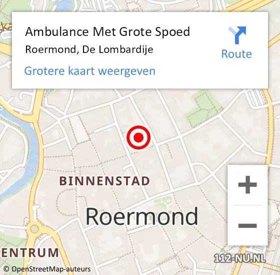 Locatie op kaart van de 112 melding: Ambulance Met Grote Spoed Naar Roermond, De Lombardije op 10 maart 2022 09:58