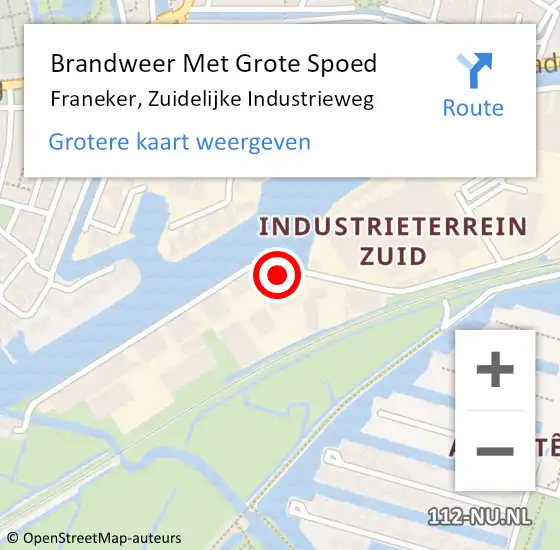 Locatie op kaart van de 112 melding: Brandweer Met Grote Spoed Naar Franeker, Zuidelijke Industrieweg op 10 maart 2022 10:01