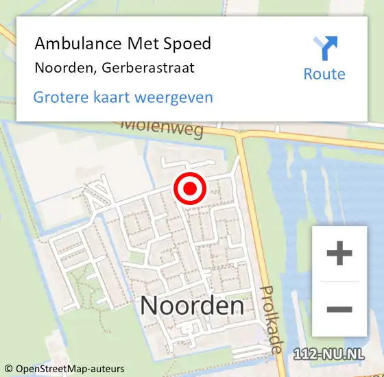 Locatie op kaart van de 112 melding: Ambulance Met Spoed Naar Noorden, Gerberastraat op 10 maart 2022 10:11