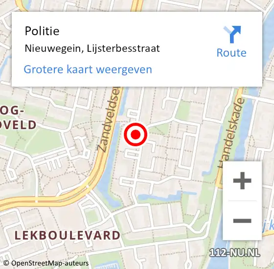 Locatie op kaart van de 112 melding: Politie Nieuwegein, Lijsterbesstraat op 10 maart 2022 10:17