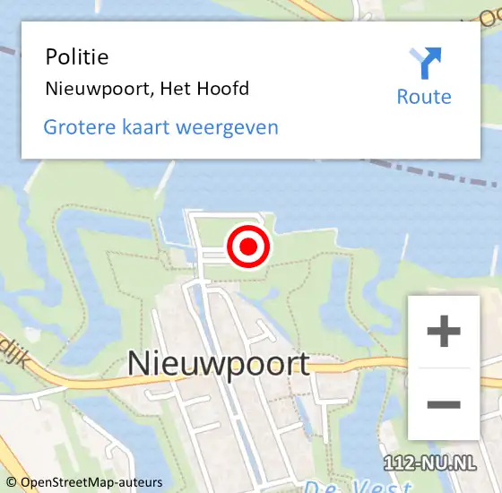 Locatie op kaart van de 112 melding: Politie Nieuwpoort, Het Hoofd op 10 juli 2014 16:41