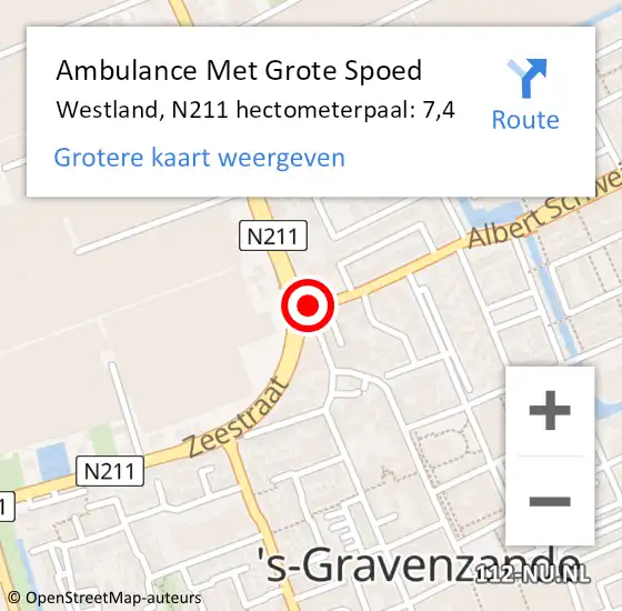 Locatie op kaart van de 112 melding: Ambulance Met Grote Spoed Naar Westland, N211 hectometerpaal: 7,4 op 10 maart 2022 11:07