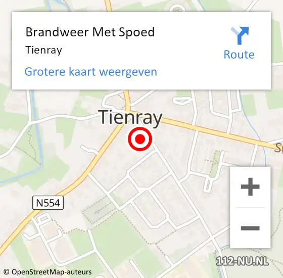 Locatie op kaart van de 112 melding: Brandweer Met Spoed Naar Tienray op 10 maart 2022 11:28