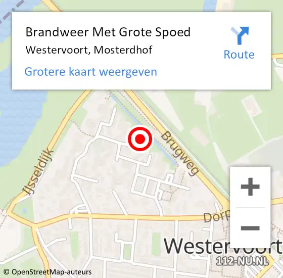 Locatie op kaart van de 112 melding: Brandweer Met Grote Spoed Naar Westervoort, Mosterdhof op 10 maart 2022 11:36