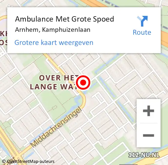 Locatie op kaart van de 112 melding: Ambulance Met Grote Spoed Naar Arnhem, Kamphuizenlaan op 10 maart 2022 11:48