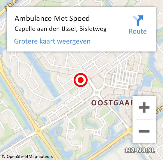 Locatie op kaart van de 112 melding: Ambulance Met Spoed Naar Capelle aan den IJssel, Bisletweg op 10 maart 2022 11:51