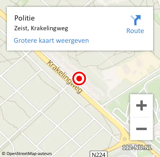 Locatie op kaart van de 112 melding: Politie Zeist, Krakelingweg op 10 maart 2022 12:32