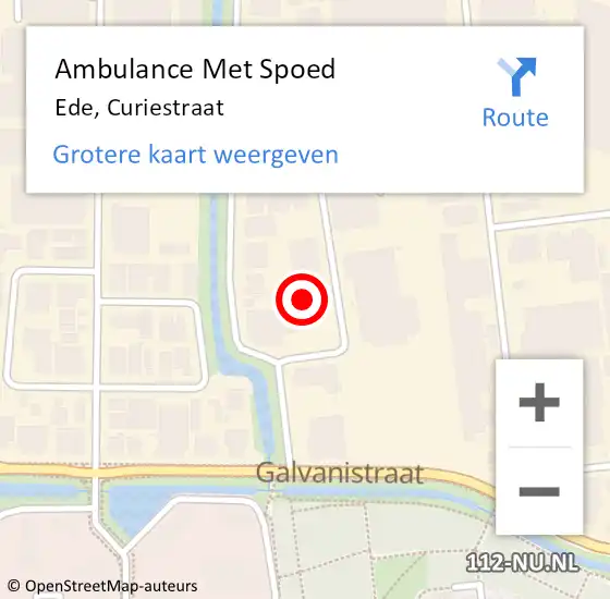 Locatie op kaart van de 112 melding: Ambulance Met Spoed Naar Ede, Curiestraat op 10 maart 2022 12:45