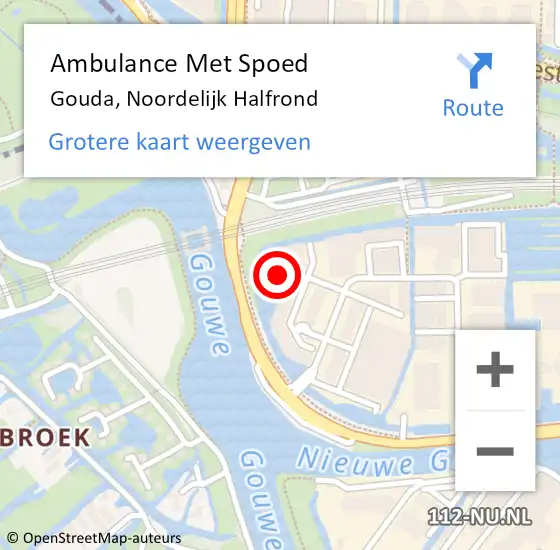 Locatie op kaart van de 112 melding: Ambulance Met Spoed Naar Gouda, Noordelijk Halfrond op 10 maart 2022 12:46