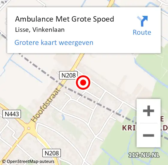 Locatie op kaart van de 112 melding: Ambulance Met Grote Spoed Naar Lisse, Vinkenlaan op 10 maart 2022 12:49