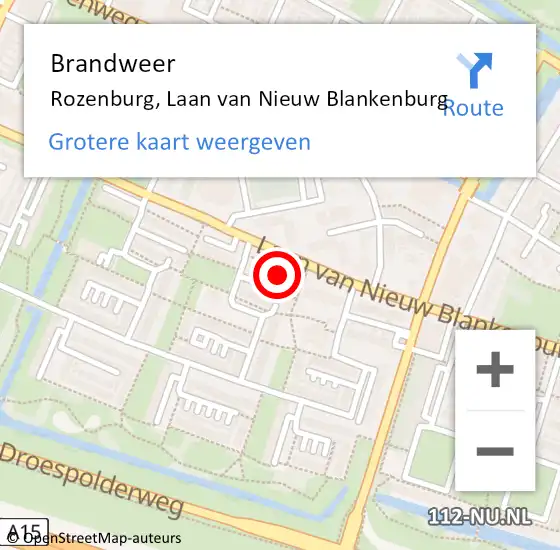 Locatie op kaart van de 112 melding: Brandweer Rozenburg, Laan van Nieuw Blankenburg op 10 maart 2022 12:56