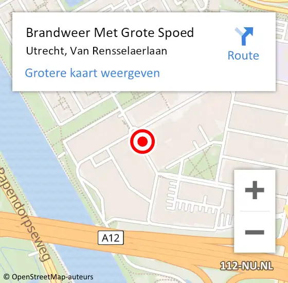 Locatie op kaart van de 112 melding: Brandweer Met Grote Spoed Naar Utrecht, Van Rensselaerlaan op 10 maart 2022 12:56