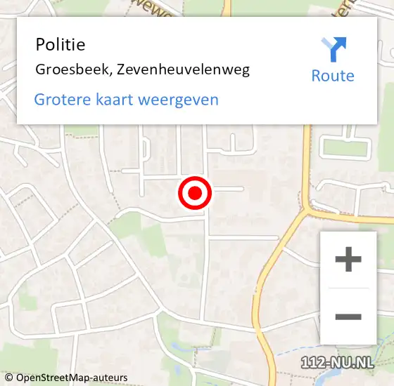 Locatie op kaart van de 112 melding: Politie Groesbeek, Zevenheuvelenweg op 10 maart 2022 13:04