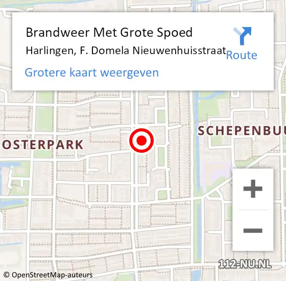 Locatie op kaart van de 112 melding: Brandweer Met Grote Spoed Naar Harlingen, F. Domela Nieuwenhuisstraat op 10 maart 2022 13:23
