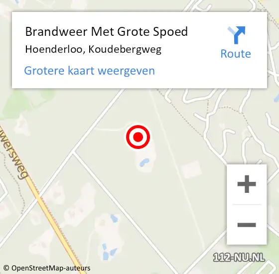 Locatie op kaart van de 112 melding: Brandweer Met Grote Spoed Naar Hoenderloo, Koudebergweg op 10 maart 2022 13:39