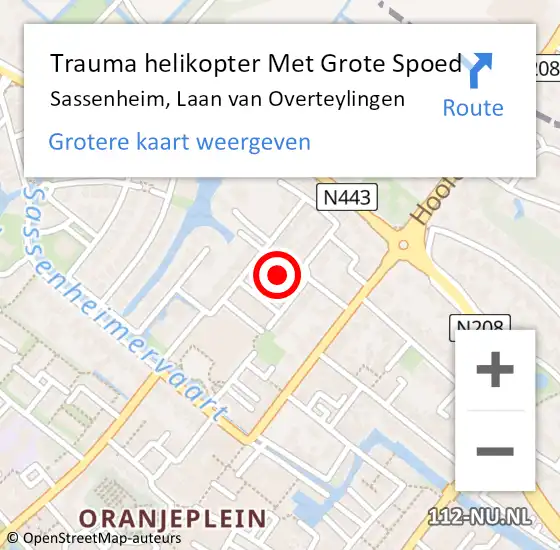 Locatie op kaart van de 112 melding: Trauma helikopter Met Grote Spoed Naar Sassenheim, Laan van Overteylingen op 10 maart 2022 13:58