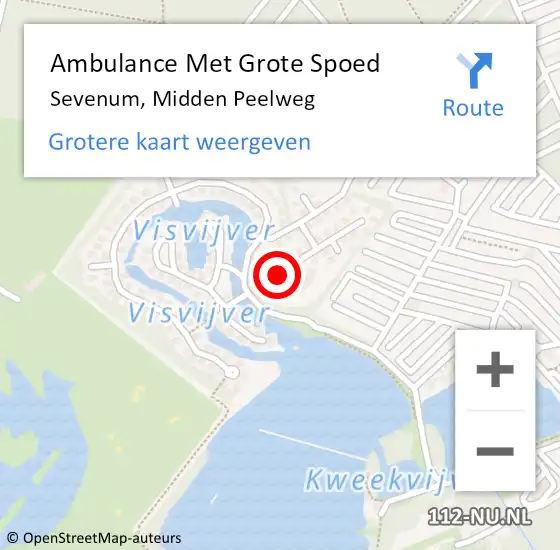 Locatie op kaart van de 112 melding: Ambulance Met Grote Spoed Naar Sevenum, Midden Peelweg op 10 maart 2022 14:08