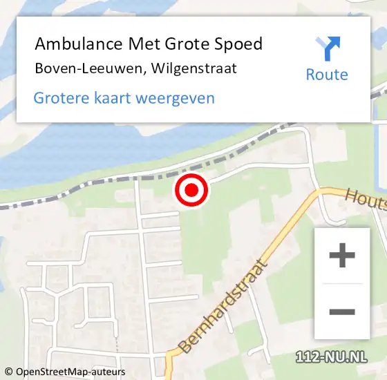 Locatie op kaart van de 112 melding: Ambulance Met Grote Spoed Naar Boven-Leeuwen, Wilgenstraat op 10 maart 2022 14:13