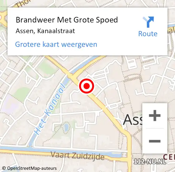 Locatie op kaart van de 112 melding: Brandweer Met Grote Spoed Naar Assen, Kanaalstraat op 10 maart 2022 14:25