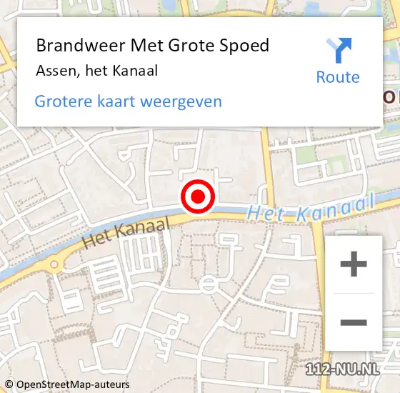 Locatie op kaart van de 112 melding: Brandweer Met Grote Spoed Naar Assen, het Kanaal op 10 maart 2022 14:30