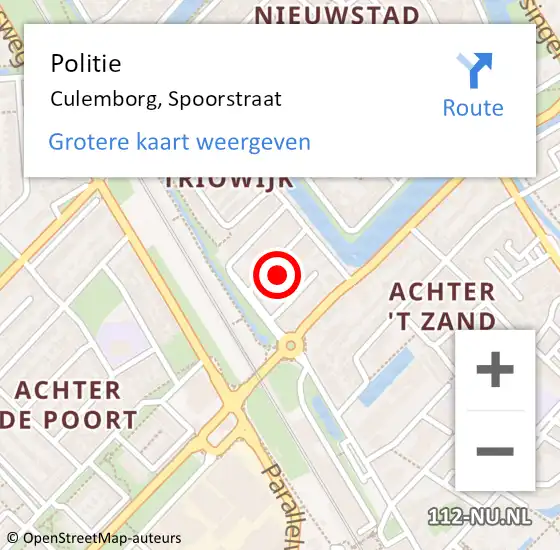 Locatie op kaart van de 112 melding: Politie Culemborg, Spoorstraat op 10 maart 2022 14:34