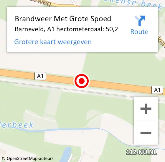 Locatie op kaart van de 112 melding: Brandweer Met Grote Spoed Naar Barneveld, A1 hectometerpaal: 50,2 op 10 maart 2022 15:07