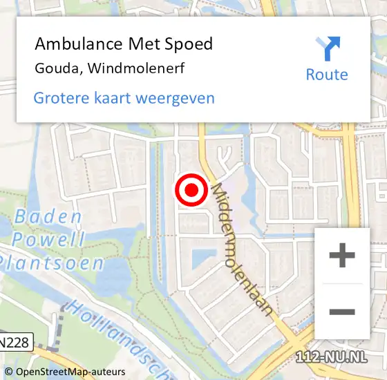 Locatie op kaart van de 112 melding: Ambulance Met Spoed Naar Gouda, Windmolenerf op 10 maart 2022 15:15