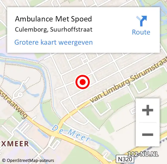 Locatie op kaart van de 112 melding: Ambulance Met Spoed Naar Culemborg, Suurhoffstraat op 10 maart 2022 15:15