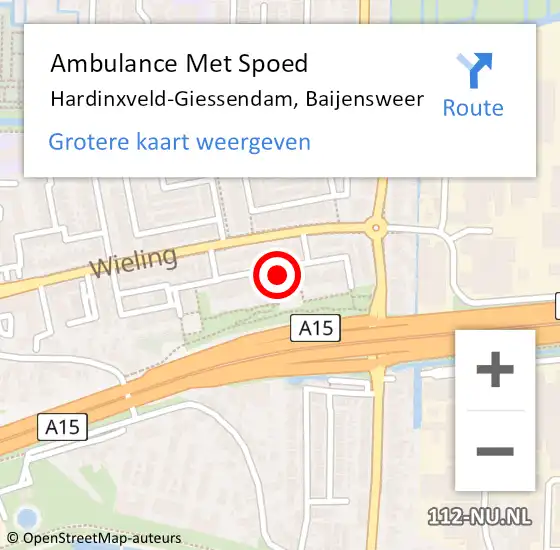 Locatie op kaart van de 112 melding: Ambulance Met Spoed Naar Hardinxveld-Giessendam, Baijensweer op 10 maart 2022 15:25